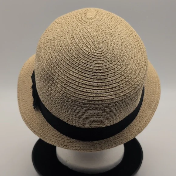 Expressions| Vintage Tan Straw Hat with Black Band - Picture 5 of 11